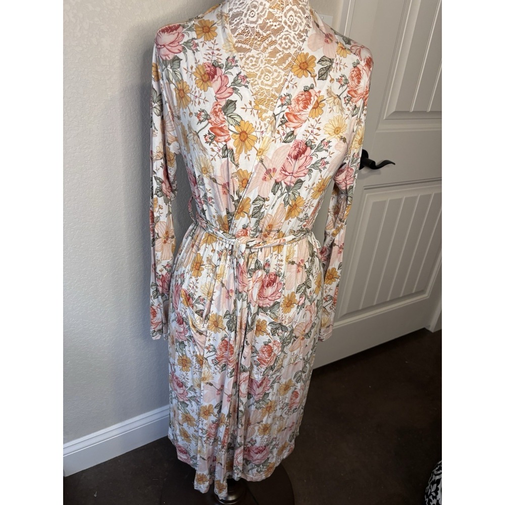 Gigi And Max Mommy Robe Bamboo Floral Print Long Sleeve Tie closure  Pockets XL